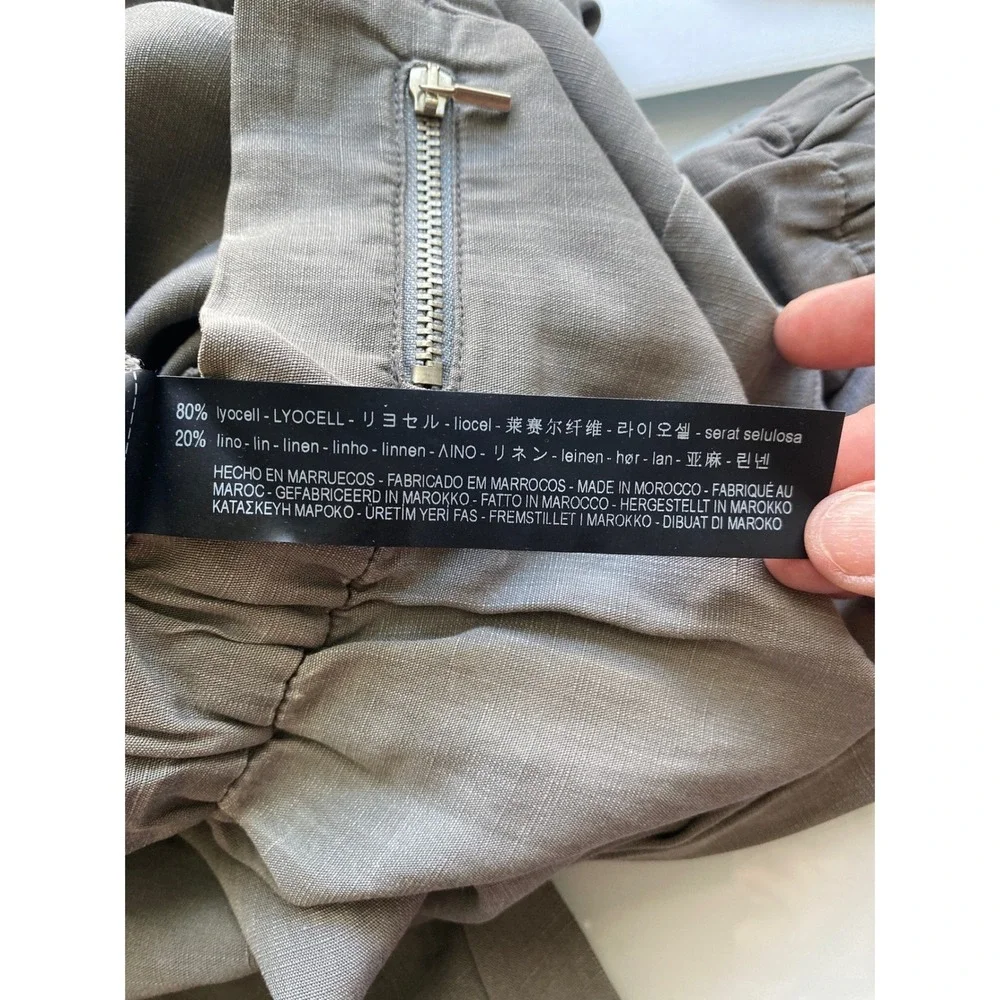Zara Linen Boho Relaxed Jogger Cargo Pants Medium Gray